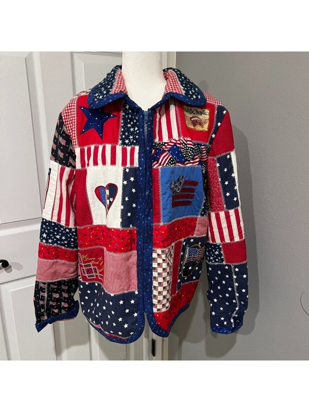 USA American Novelty Patchwork Custom Made Quilted Jacket Size Large